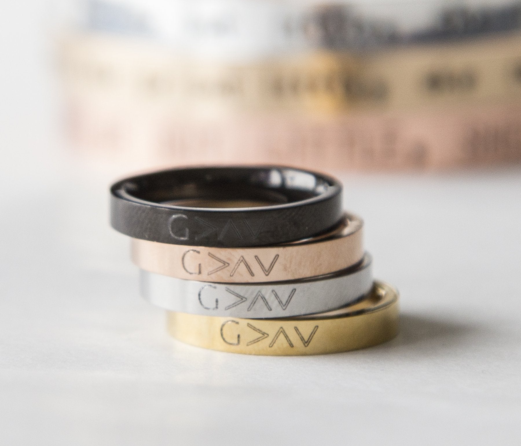 God is Greater Ring - Engraved Unisex Christian Jewelry with Romans 8:39 Verse Bijou Her