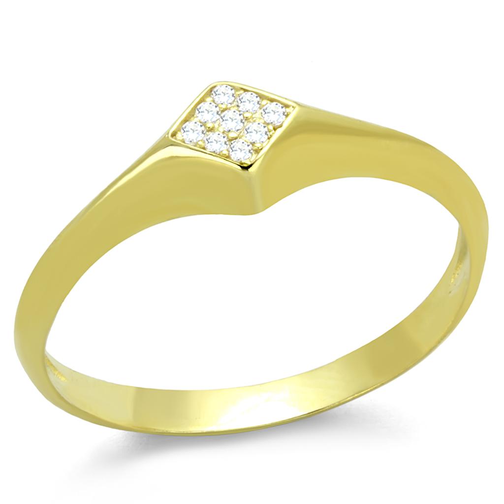 Gold 925 Sterling Silver Ring with AAA Grade CZ - Clear Stone, Backordered 4-7 Days Bijou Her