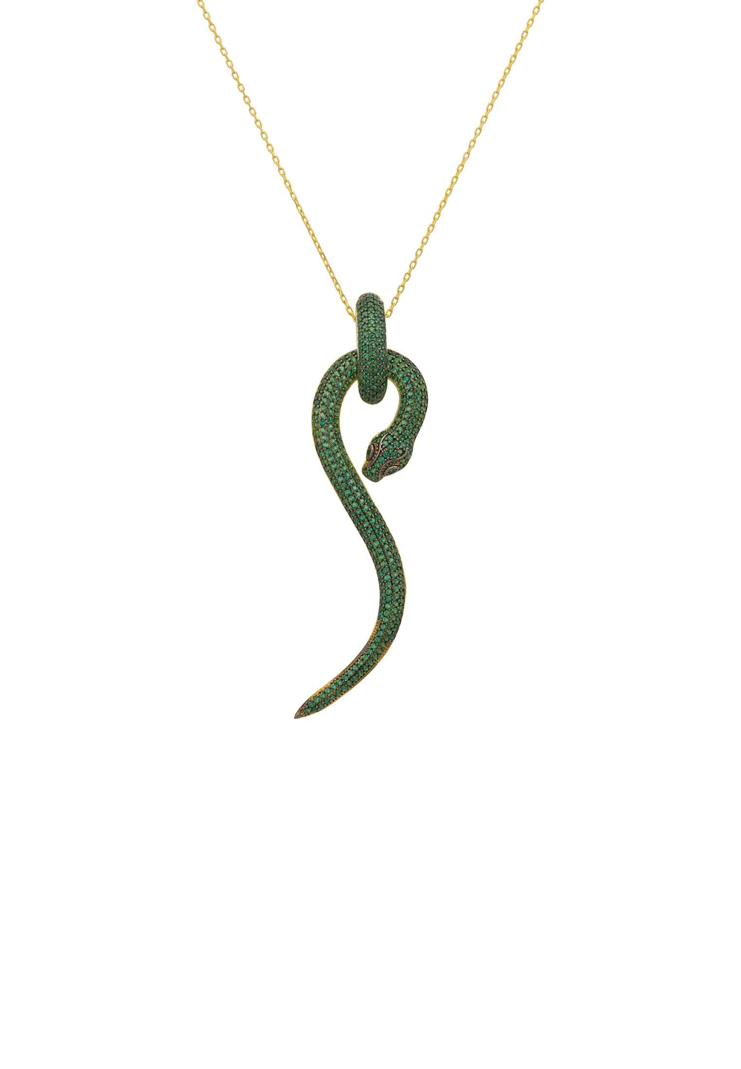Gold Anaconda Pendant Necklace with Emerald Zircons - Animal Inspired Jewelry for Day and Night Bijou Her
