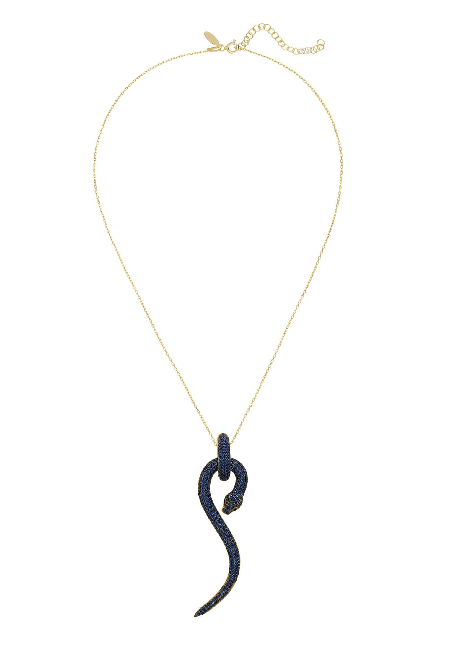 Gold Anaconda Snake Pendant Necklace with Sapphire Zircons - Animal Inspired Jewelry for Day and Night Bijou Her