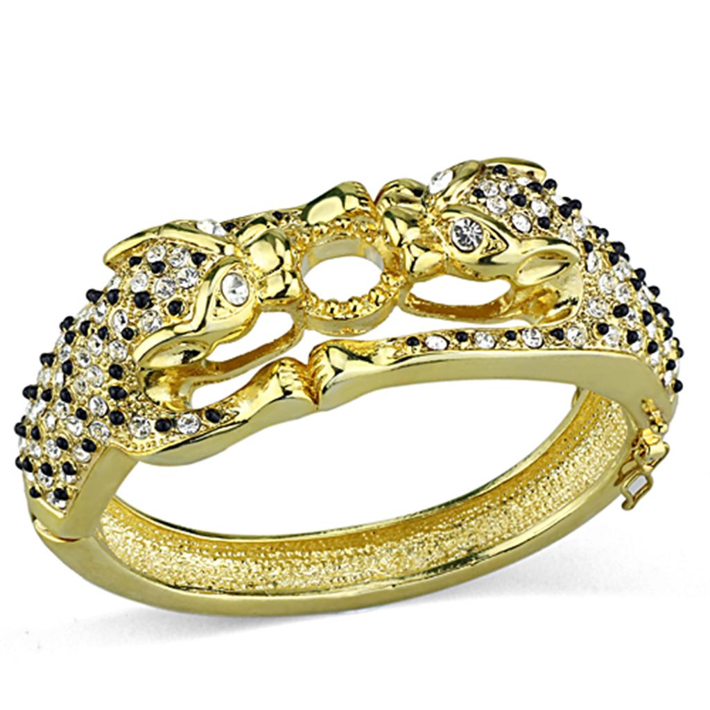 Gold Brass Bangle with Top Grade Crystal - Clear Stone, 50% OFF Bijou Her