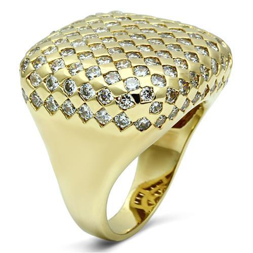 Gold Brass Ring with AAA Grade CZ in Clear - Petite Galvanic Plated Jewelry for Women Bijou Her