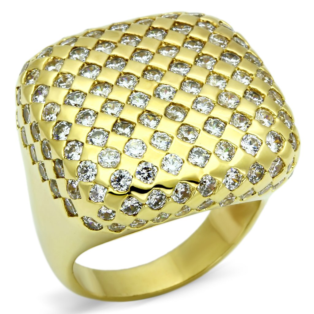 Gold Brass Ring with AAA Grade CZ in Clear - Petite Galvanic Plated Jewelry for Women Bijou Her