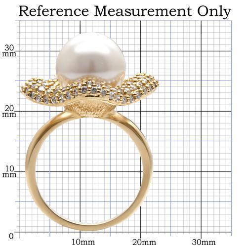 Gold Brass Ring with Synthetic Pearl - White Center Stone - 8.60g - 12mm Size Bijou Her