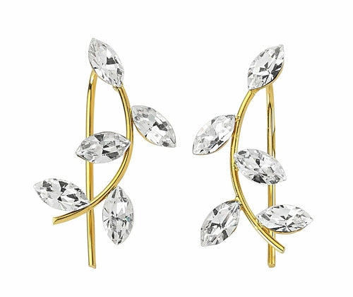 Gold Brass Tear Drop Ear Cuffs and Climber Earrings with CZ Crystals - Handmade, 18K Plated, 0.78" Length - Sold in Pairs Bijou Her