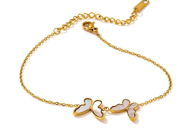 Gold Butterfly Bracelet with Sea Shell Inlay - Dainty Women's Bracelet Bijou Her