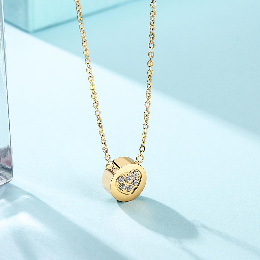 Gold CZ Heart Disc Pendant Necklace - Hypoallergenic Women's Jewelry Bijou Her