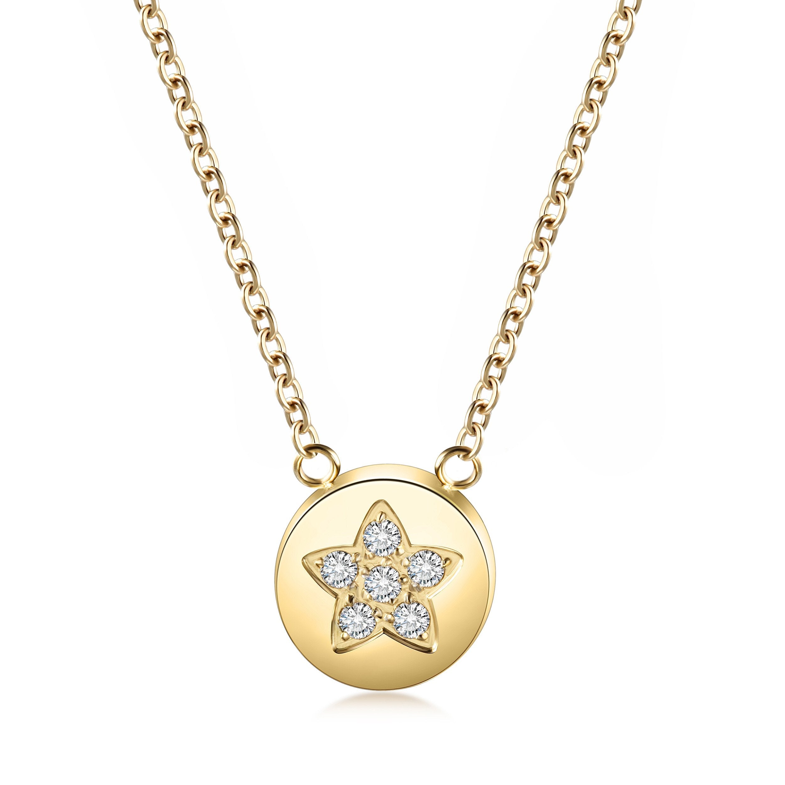 Gold CZ Star Disc Pendant Necklace - Hypoallergenic Women's Jewelry Bijou Her