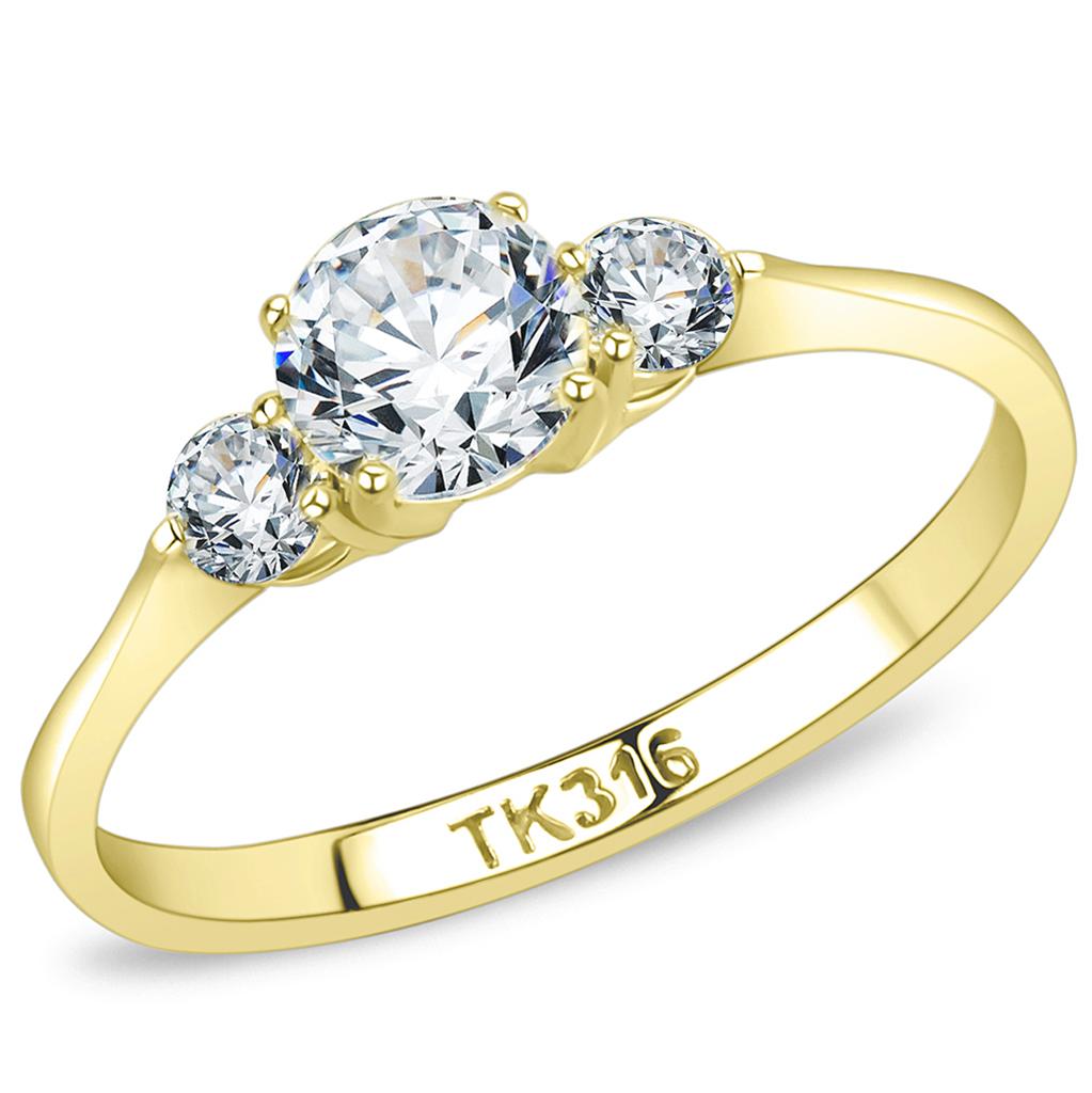 Gold CZ Women's Ring - Clear Round Stone for Hypoallergenic Sparkle Bijou Her