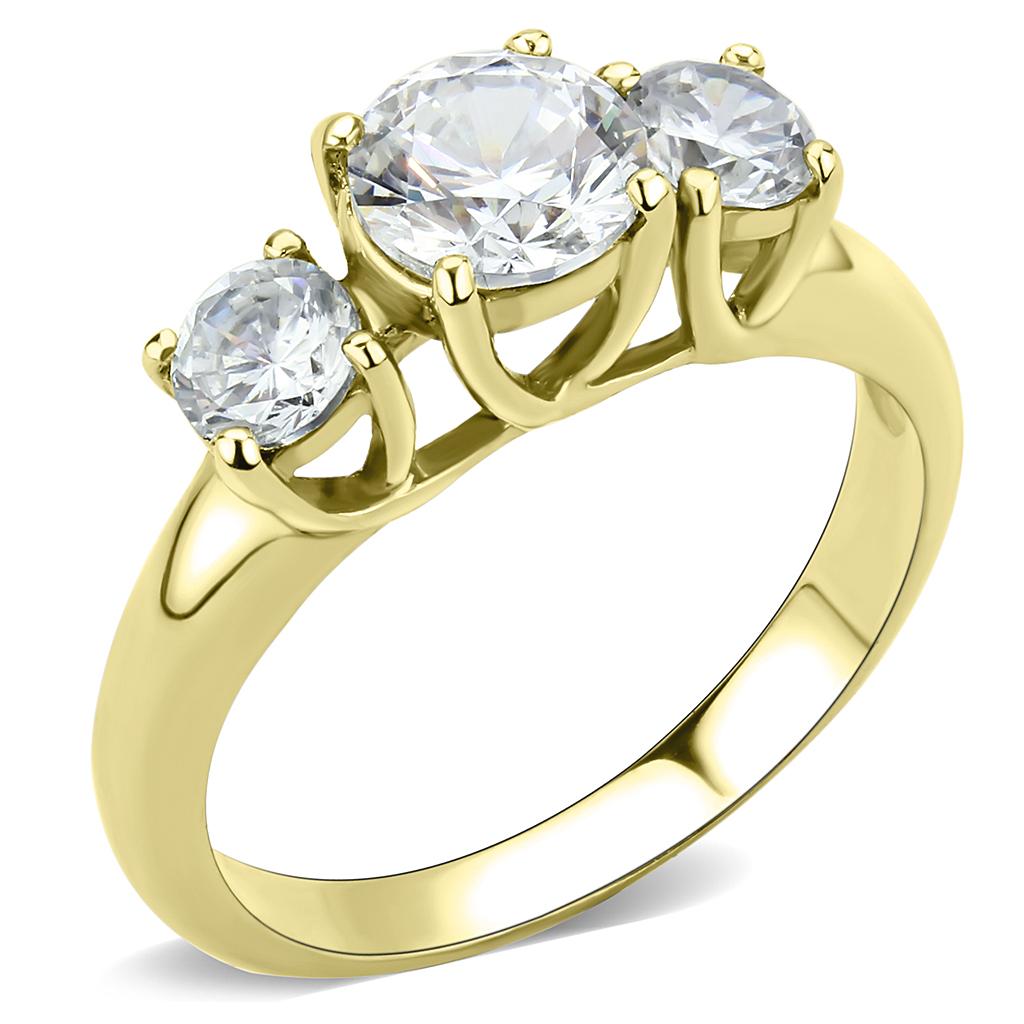 Gold CZ Women's Ring - Clear Round Stone for Hypoallergenic Sparkle Bijou Her