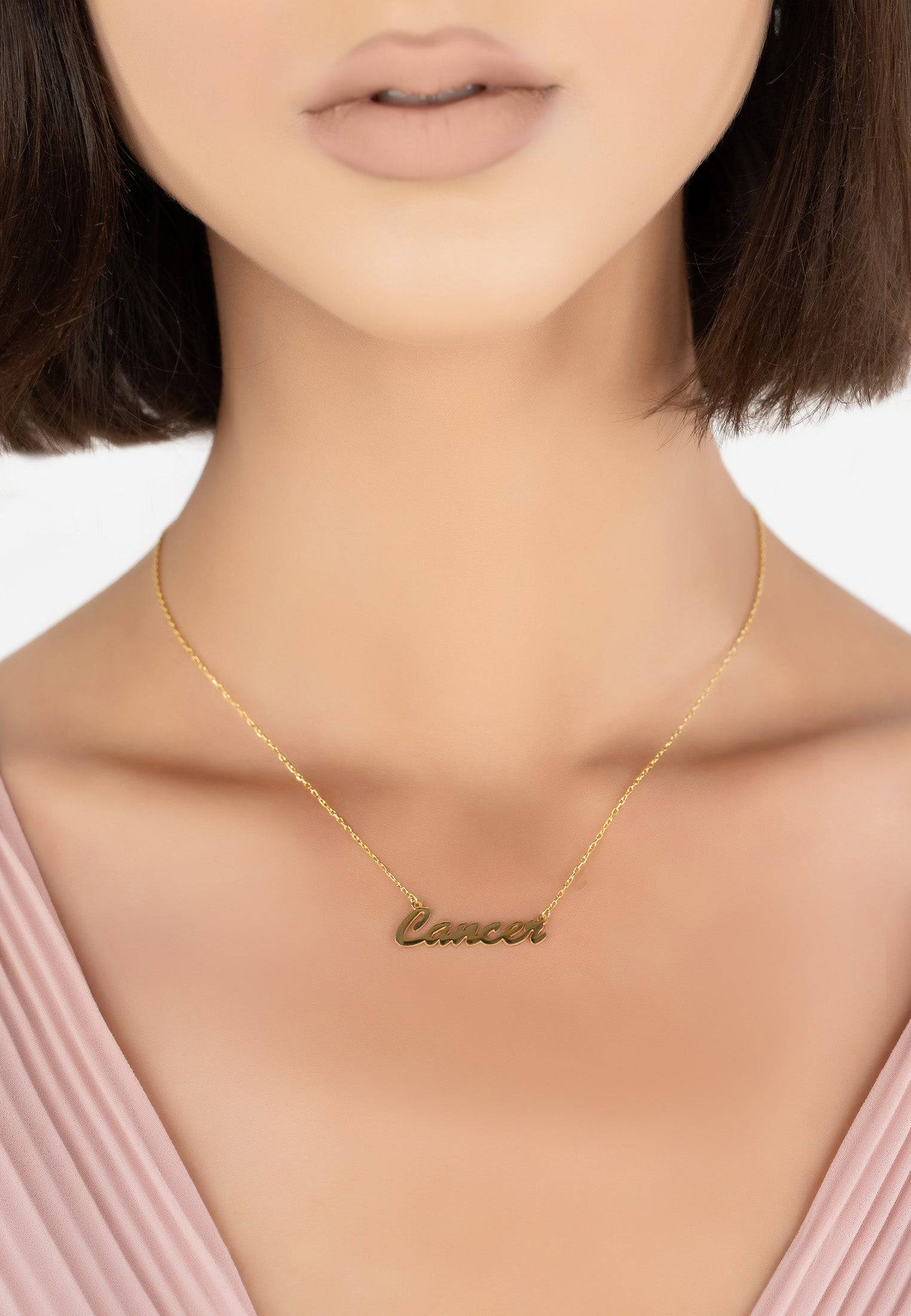 Gold Cancer Zodiac Name Necklace - Personalized Gift Idea for June 21 - July 22 Birthdays Bijou Her