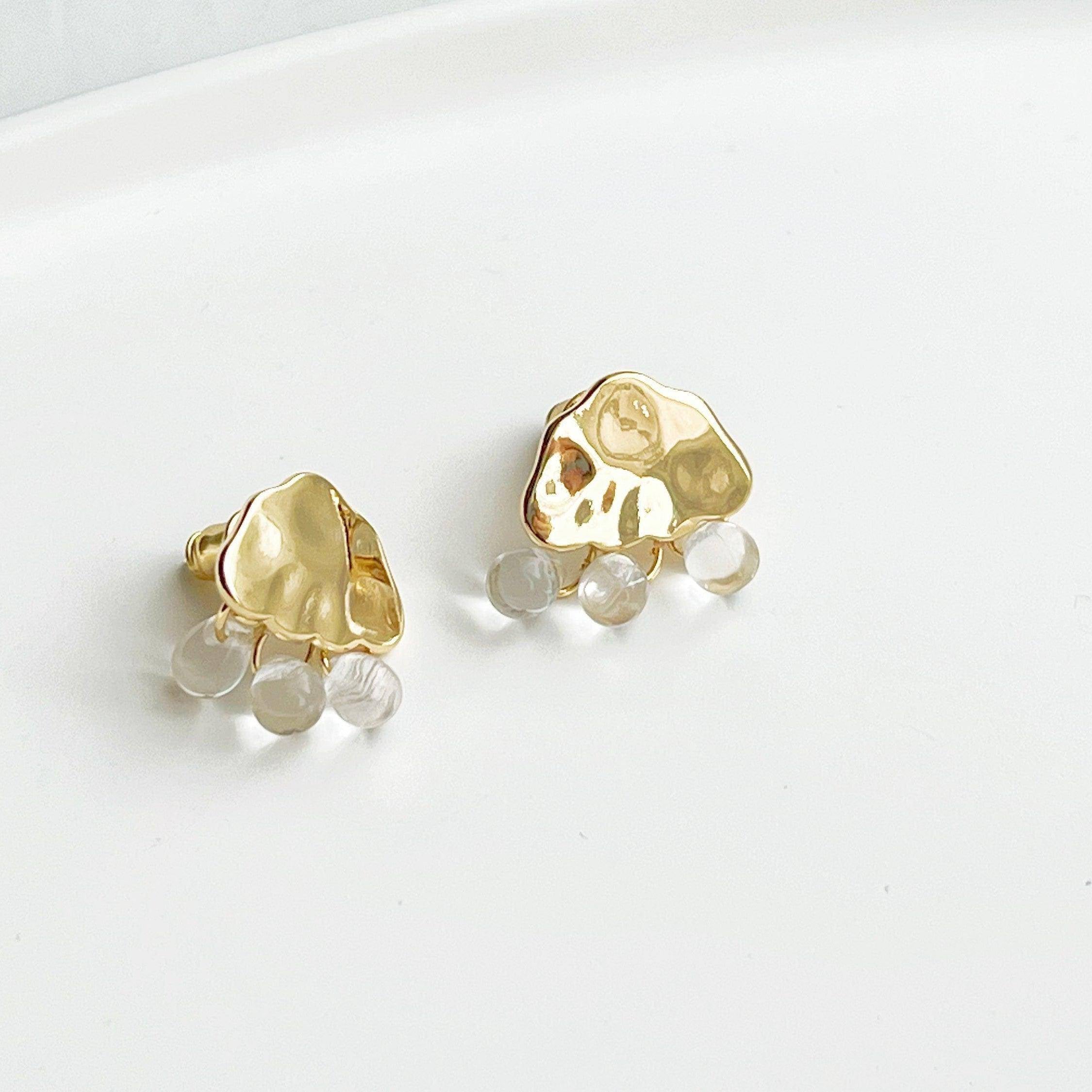 Gold Cloud and Crystal Raindrop Stud Earrings - Positive Symbol of Cloud and Rain Bijou Her