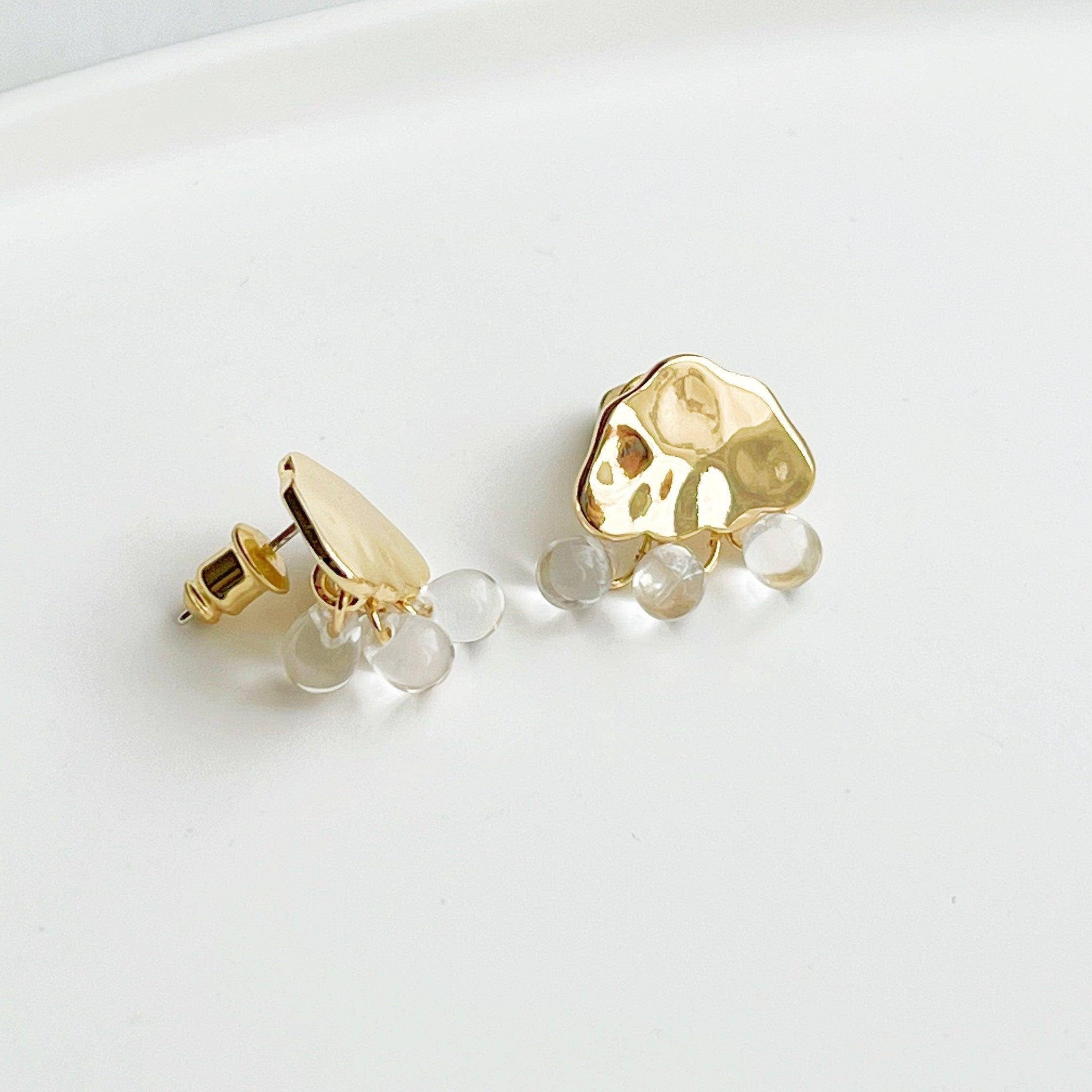 Gold Cloud and Crystal Raindrop Stud Earrings - Positive Symbol of Cloud and Rain Bijou Her