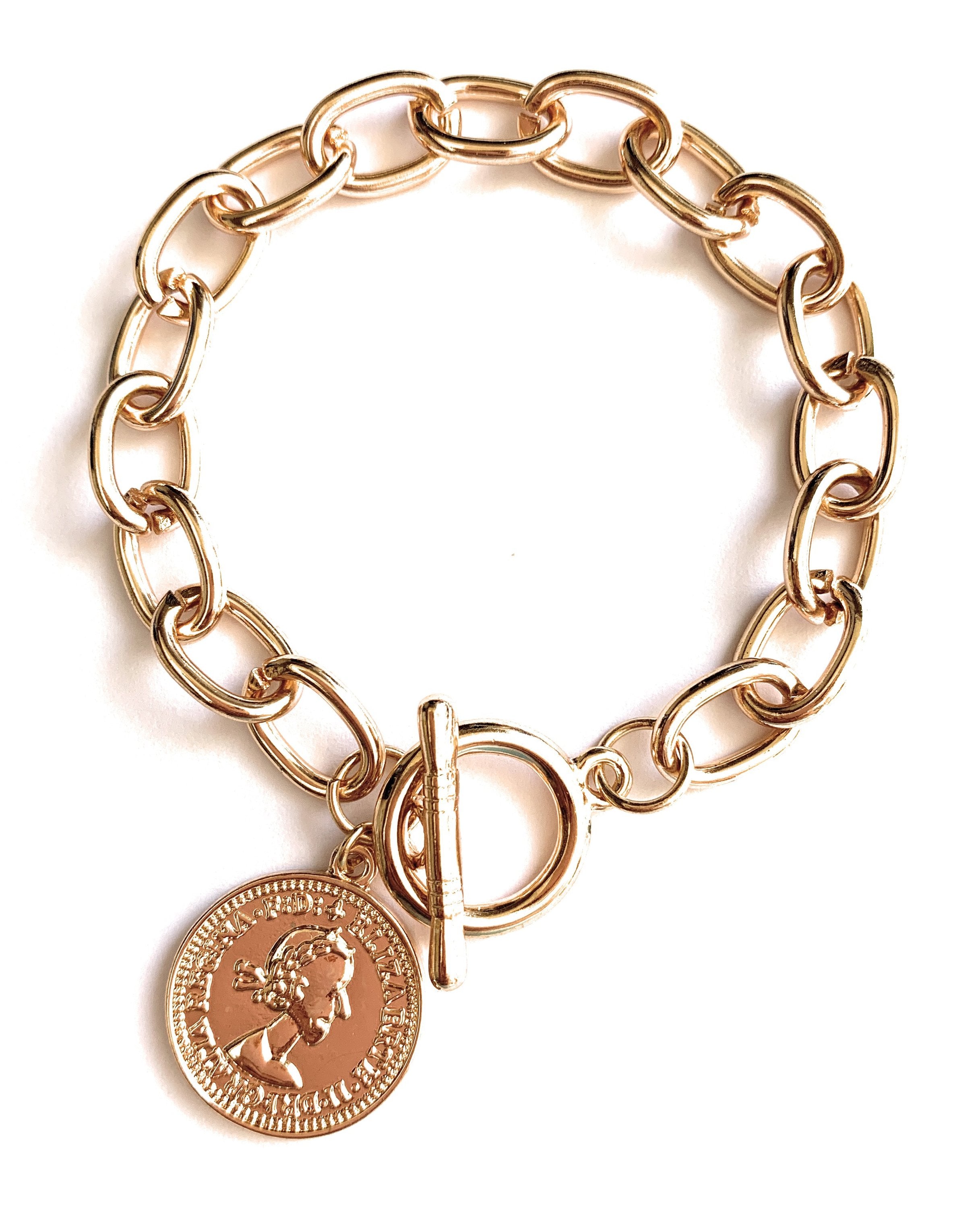 Gold Coin Charm Bracelet for Women - Elegant and Versatile Jewelry with Toggle Clasp and Free Shipping Bijou Her