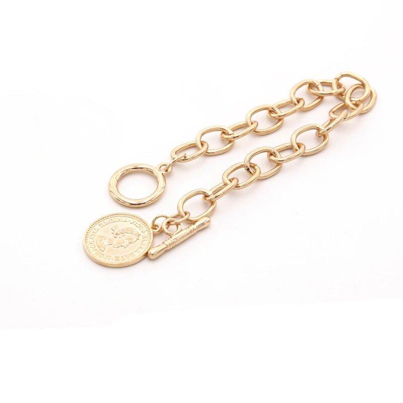 Gold Coin Charm Bracelet for Women - Elegant and Versatile Jewelry with Toggle Clasp and Free Shipping Bijou Her