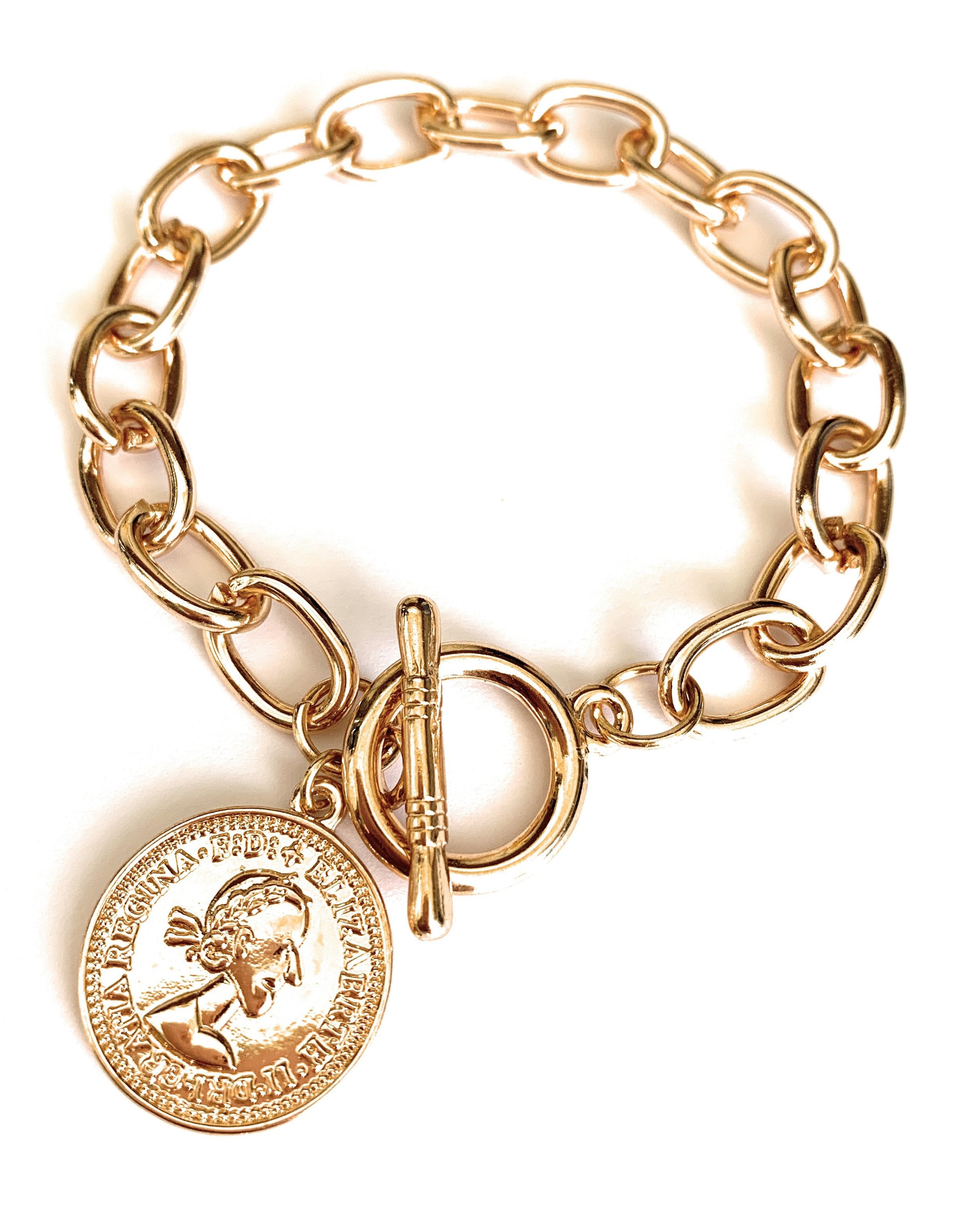 Gold Coin Charm Bracelet for Women - Elegant and Versatile Jewelry with Toggle Clasp and Free Shipping Bijou Her