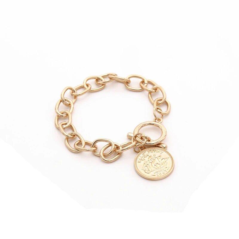 Gold Coin Charm Bracelet for Women - Elegant and Versatile Jewelry with Toggle Clasp and Free Shipping Bijou Her