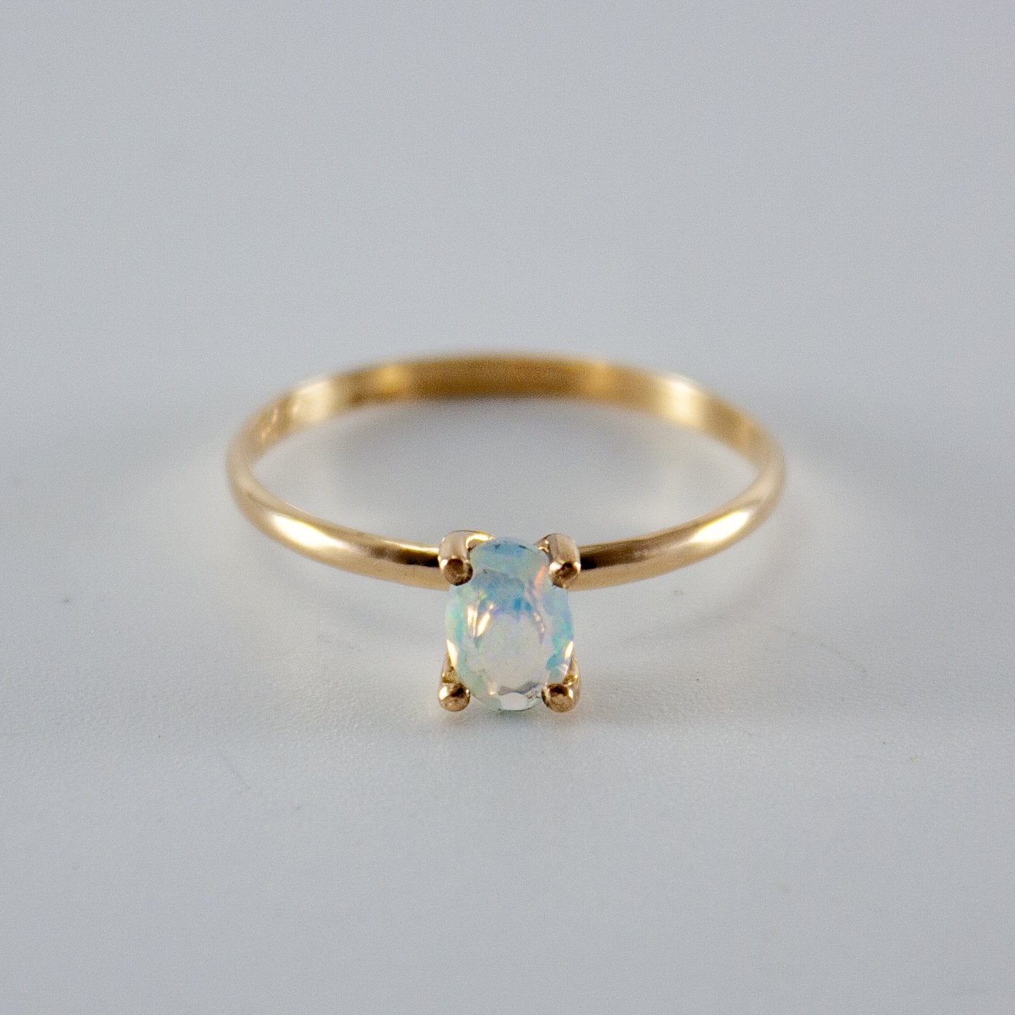 Gold Ethiopian Opal Solitaire Ring - 14k Gold Filled, Oval Cut, Four Prong Setting Bijou Her