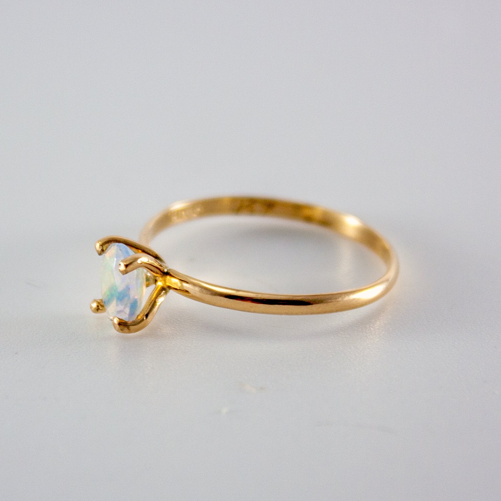 Gold Ethiopian Opal Solitaire Ring - 14k Gold Filled, Oval Cut, Four Prong Setting Bijou Her