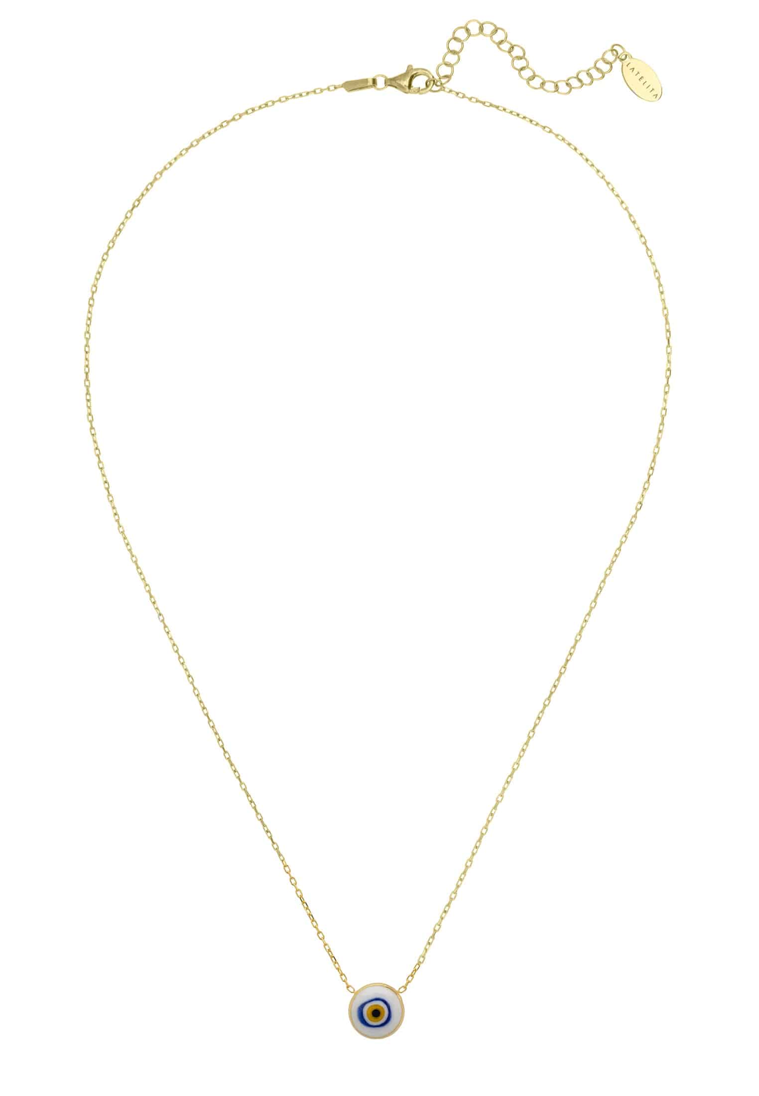 Gold Evil Eye Enamel Pendant Necklace - Talisman Charm Jewelry Bijou Her