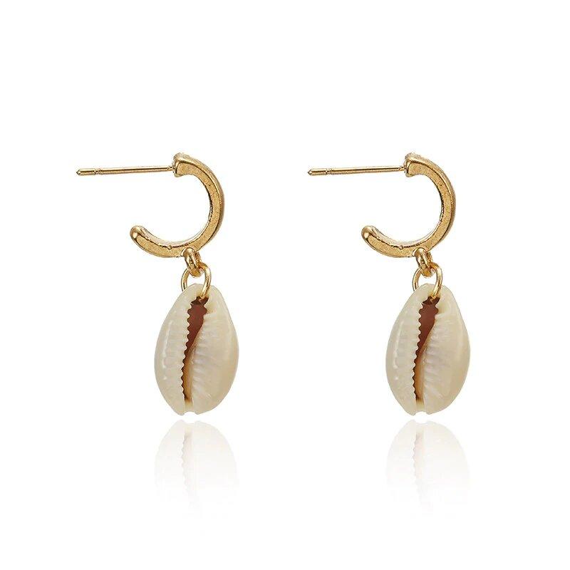 Gold Hoop and Puka Shell Seashell Earrings: Dainty and Stylish Accessory Bijou Her