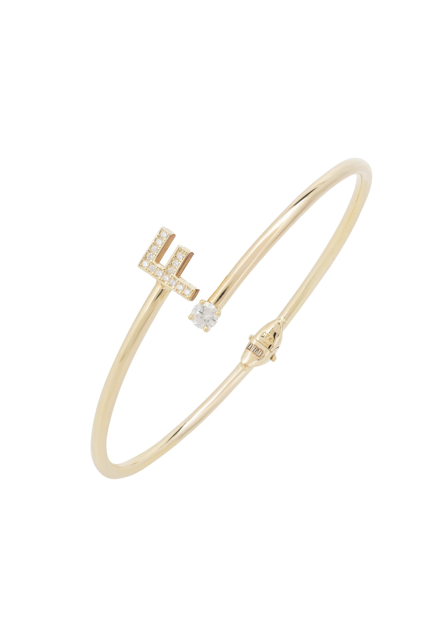 Gold Initial Bangle Bracelet with Zircon Monogram and Cubic Zirconia Accent - Personalized Birthday Gift Idea Bijou Her