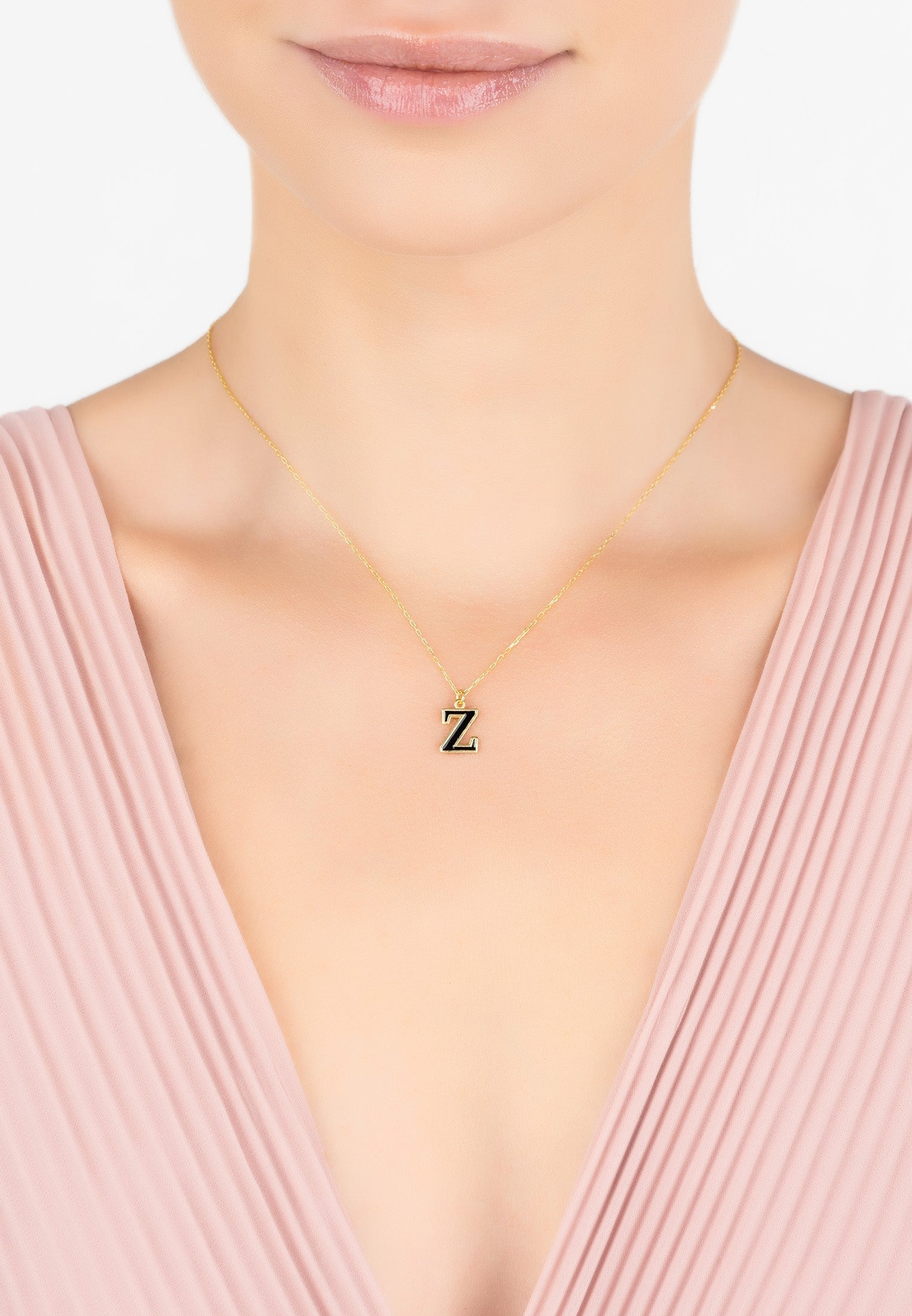 Gold Initial Enamel Pendant Necklace - Personalized Birthday Gift Idea Bijou Her