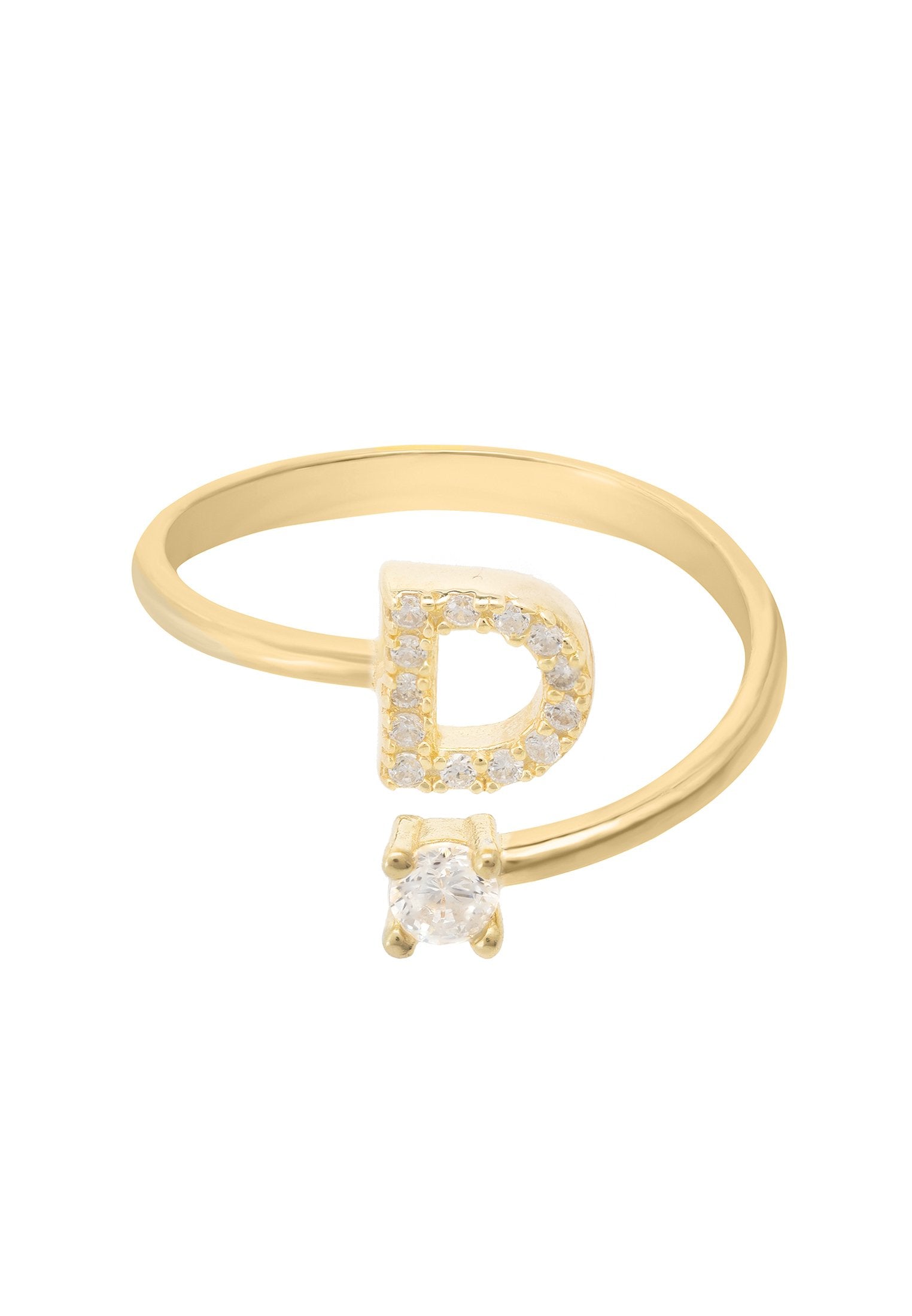 Gold Initial Letter Ring with Zircon and Cubic Zirconia Stones - Personalized Birthday Gift Idea Bijou Her