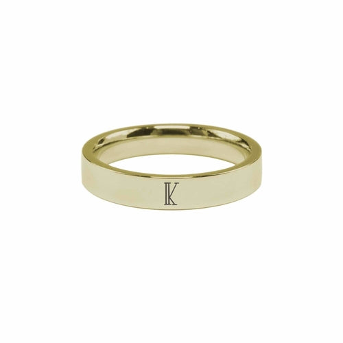 Gold Initial Ring - Solid Stainless Steel, Comfort Fit, 4mm Face Width Bijou Her