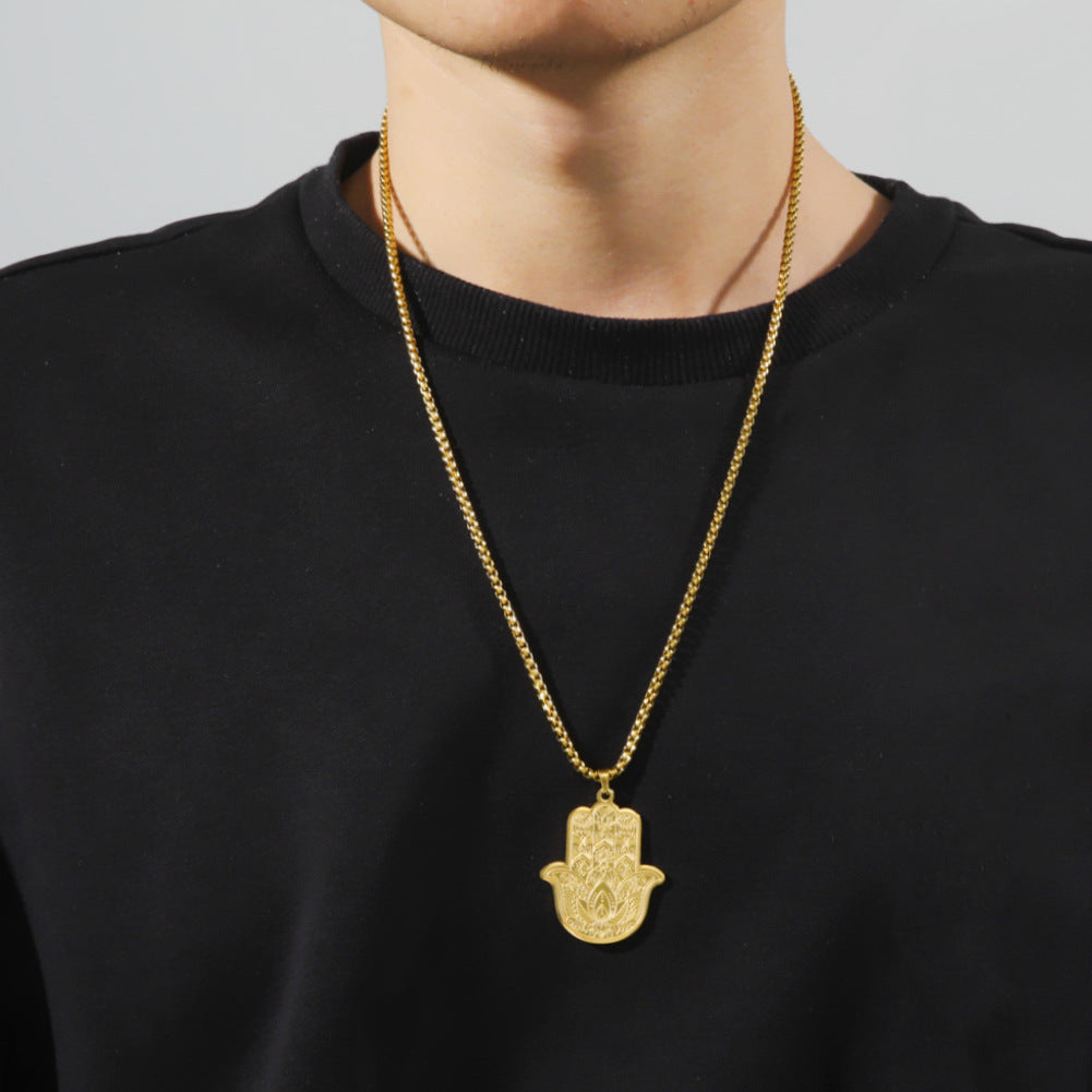 Gold Necklace Flower Palm Pendant Personality Bijou Her