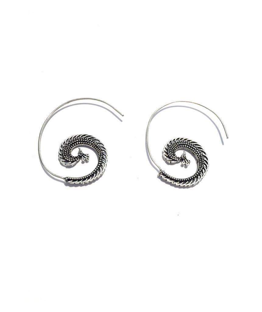 Gold Peacock Swirl Hoop Earrings - Hypoallergenic & Nickel-Free, 4cm Diameter, Easy to Clean Bijou Her