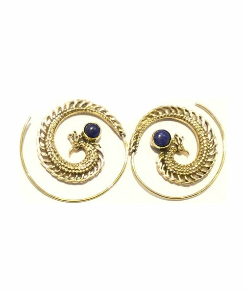 Gold Peacock Swirl Hoop Earrings - Hypoallergenic & Nickel-Free, 4cm Diameter, Easy to Clean Bijou Her