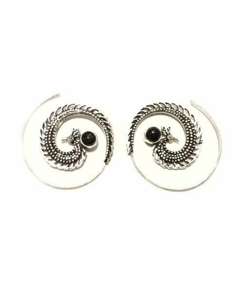 Gold Peacock Swirl Hoop Earrings - Hypoallergenic & Nickel-Free, 4cm Diameter, Easy to Clean Bijou Her