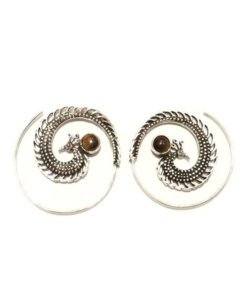 Gold Peacock Swirl Hoop Earrings - Hypoallergenic & Nickel-Free, 4cm Diameter, Easy to Clean Bijou Her