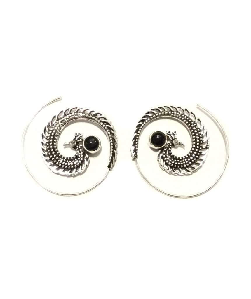 Gold Peacock Swirl Hoop Earrings - Hypoallergenic & Nickel-Free, 4cm Diameter, Easy to Clean Bijou Her