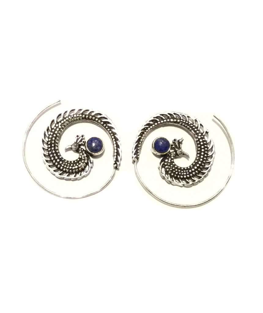Gold Peacock Swirl Hoop Earrings - Hypoallergenic & Nickel-Free, 4cm Diameter, Easy to Clean Bijou Her