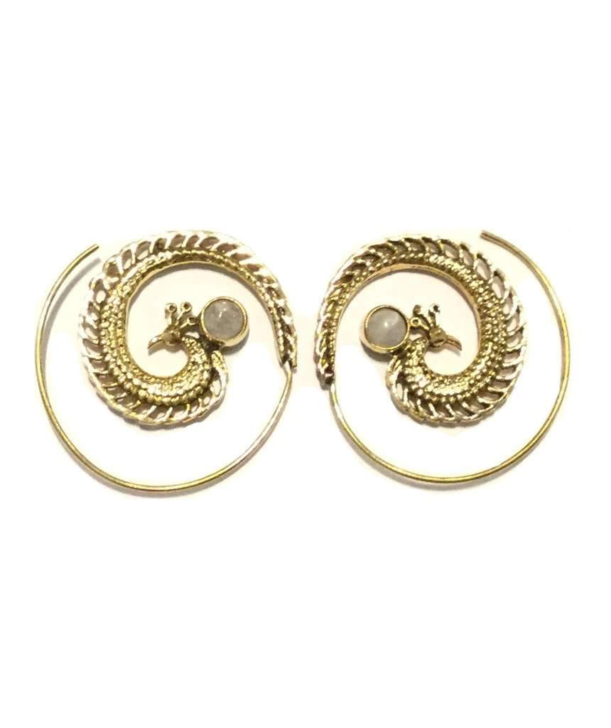 Gold Peacock Swirl Hoop Earrings - Hypoallergenic & Nickel-Free, 4cm Diameter, Easy to Clean Bijou Her