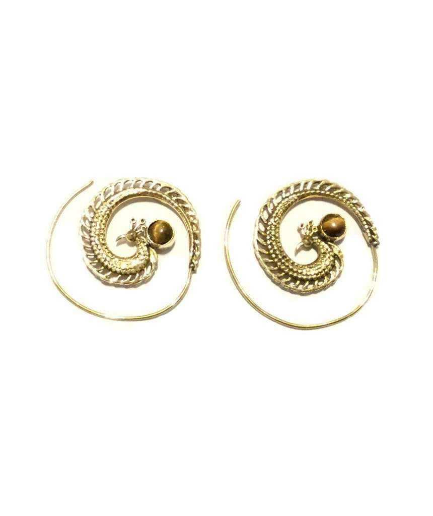 Gold Peacock Swirl Hoop Earrings - Hypoallergenic & Nickel-Free, 4cm Diameter, Easy to Clean Bijou Her
