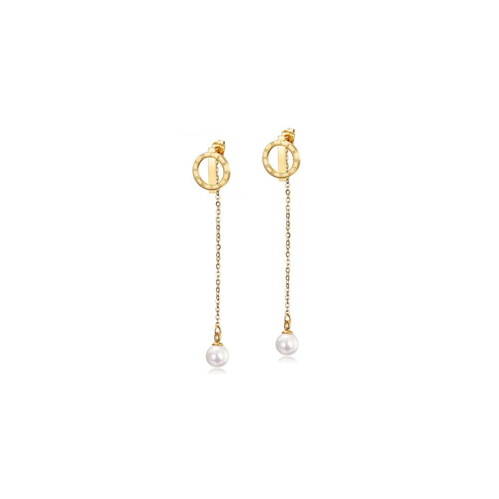 Gold Pearl Front/Back Drop Earrings for Women - Hypoallergenic & Non-Tarnishing Bijou Her