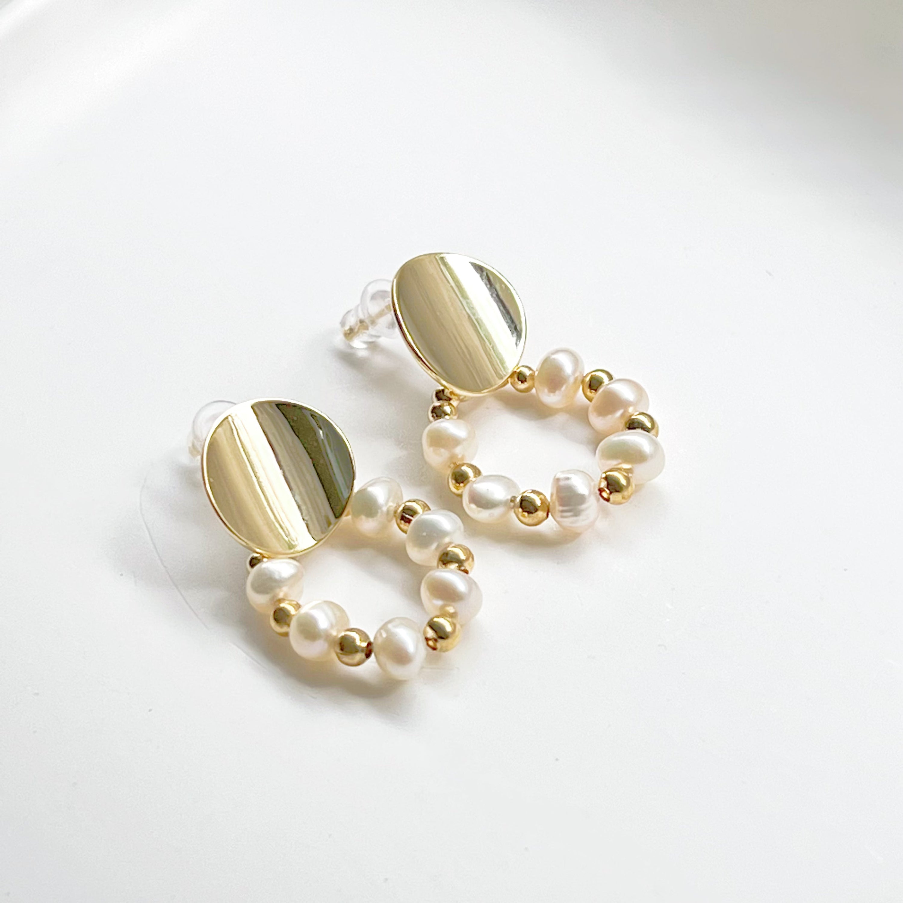 Gold Pearl Hoop Earrings Bijou Her