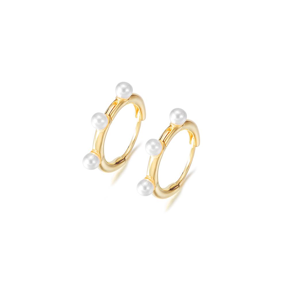 Gold Pearl Huggie Hoop Earrings - Hypoallergenic & Non-Tarnish Women's Fashion Jewelry Bijou Her