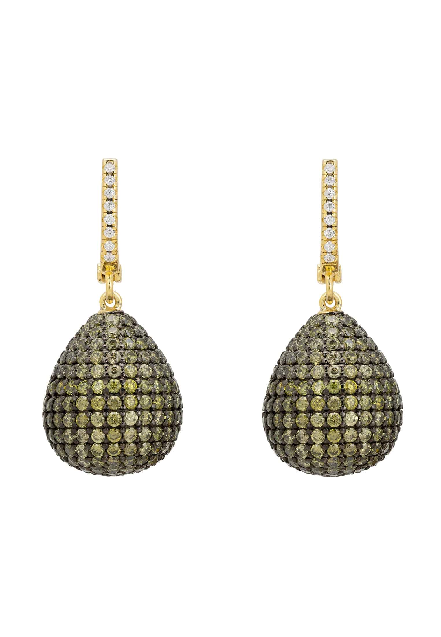 Gold Peridot Gemstone Drop Earrings with Zircon Accents - Statement Jewelry for Weddings and Cocktails Bijou Her
