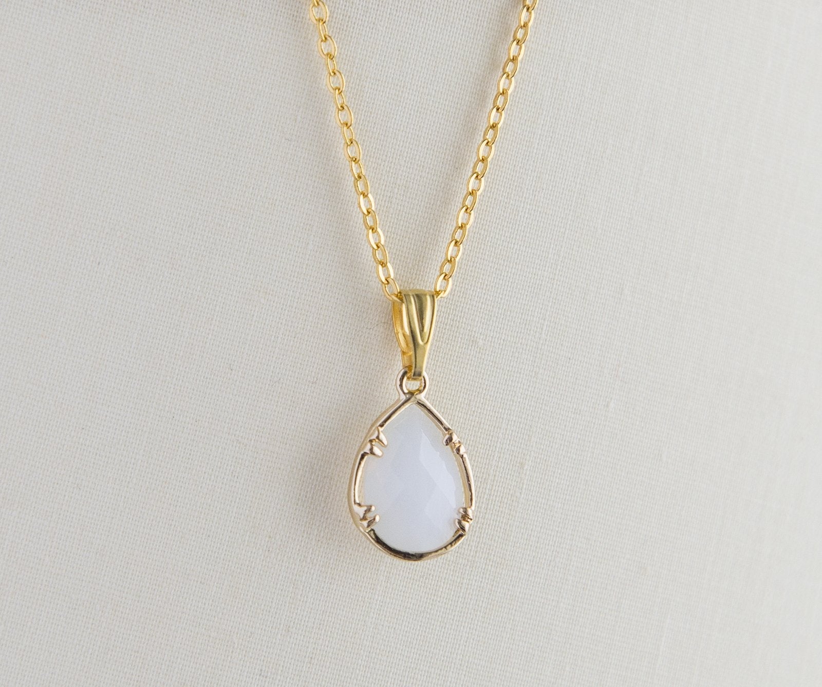 Gold Plated Birthstone Pendant Necklace - Faceted Teardrop Birthday Gift Bijou Her