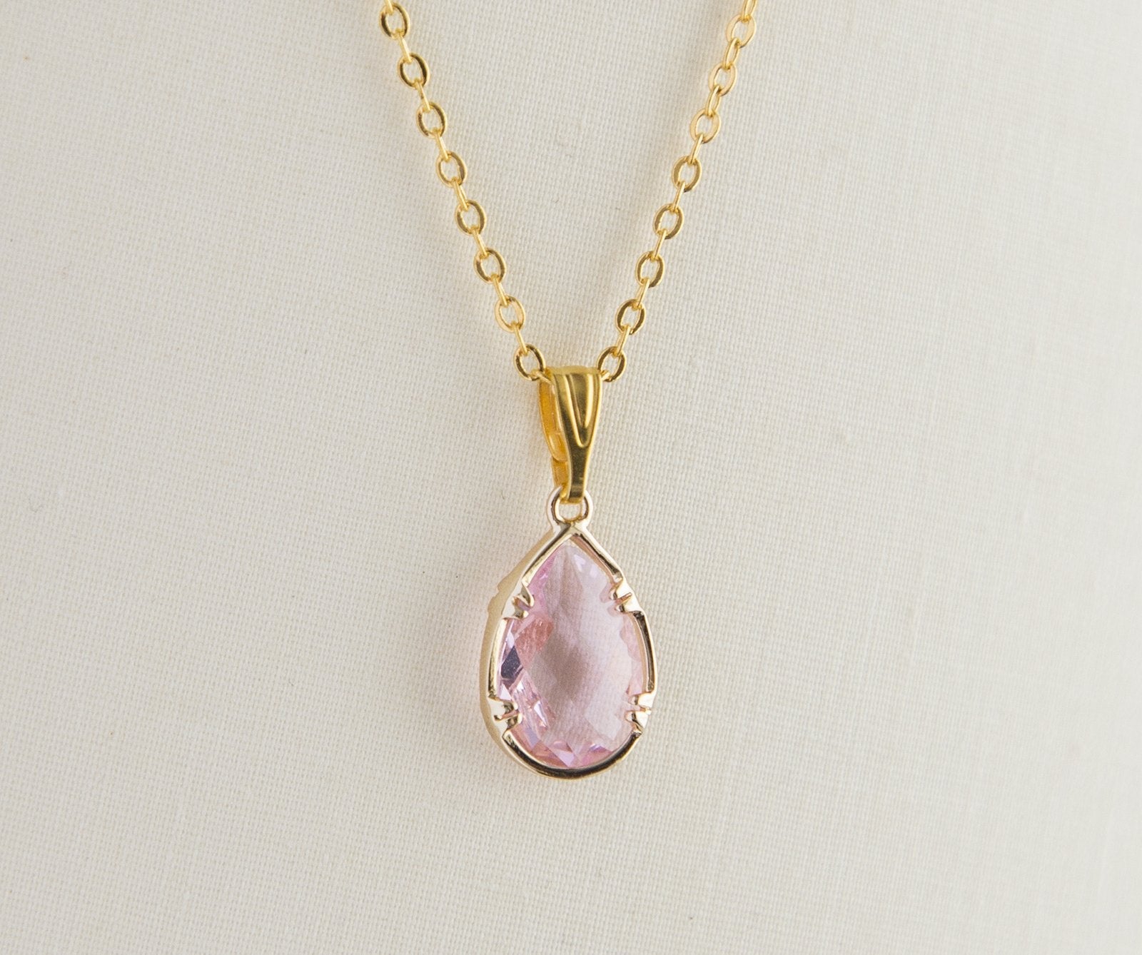 Gold Plated Birthstone Pendant Necklace - Faceted Teardrop Birthday Gift Bijou Her