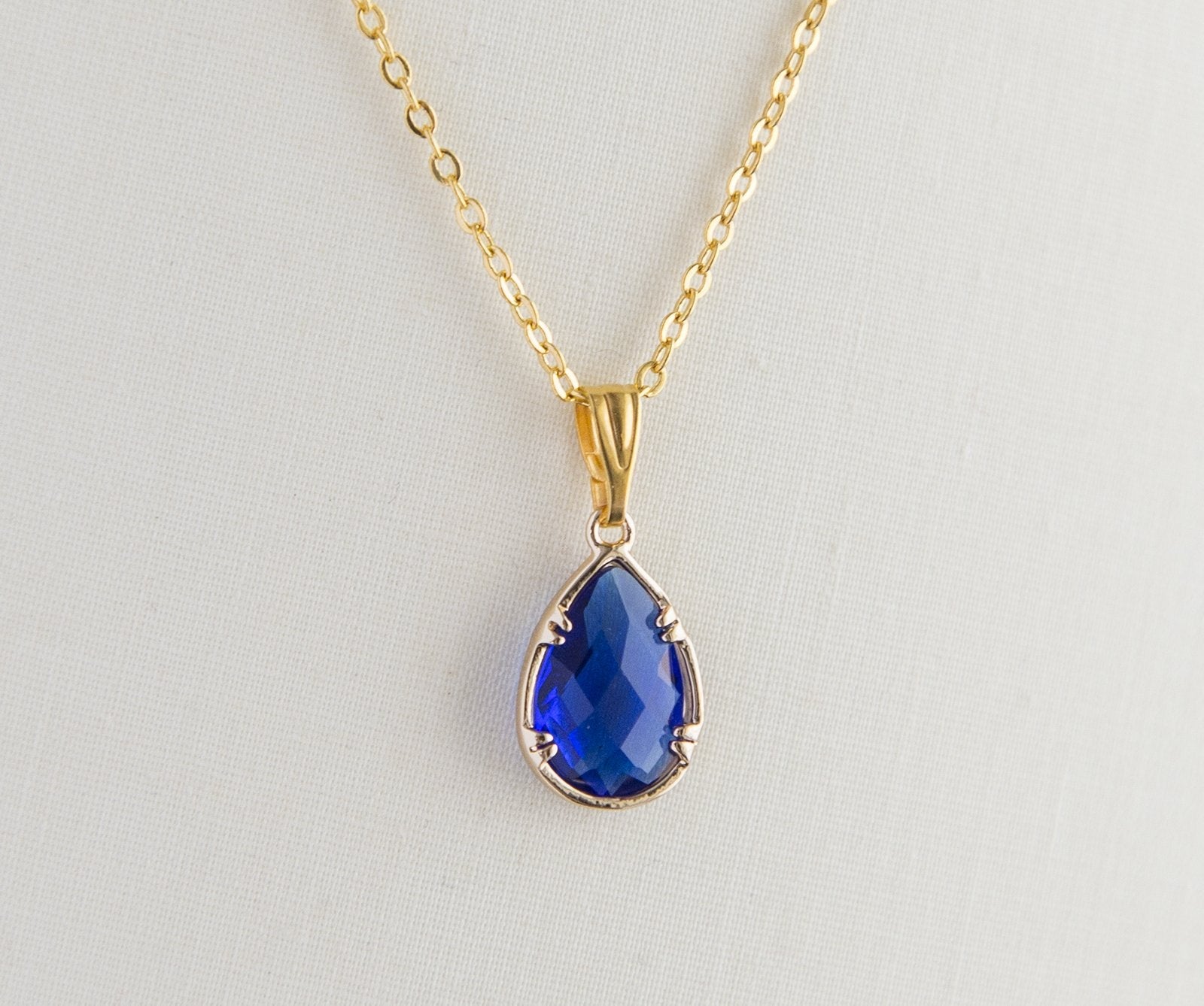 Gold Plated Birthstone Pendant Necklace - Faceted Teardrop Birthday Gift Bijou Her