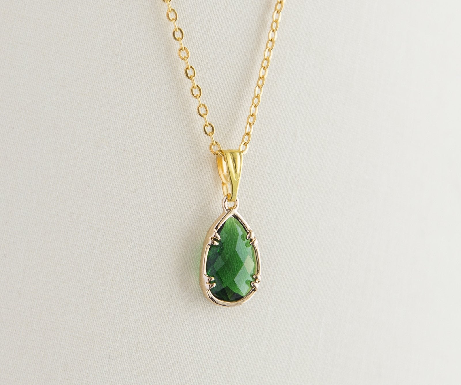 Gold Plated Birthstone Pendant Necklace - Faceted Teardrop Birthday Gift Bijou Her