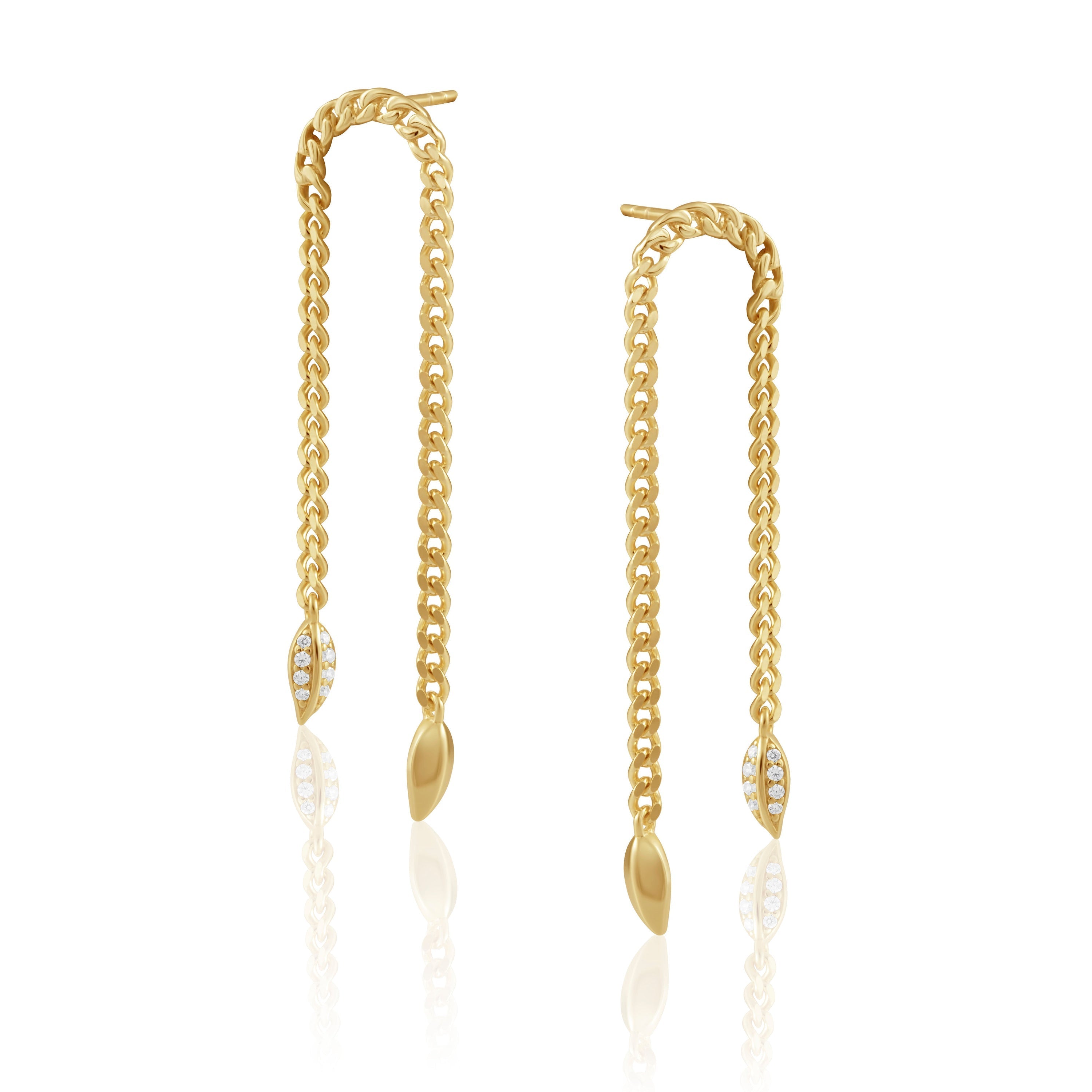 Gold Plated Chain Drop Earrings with CZ Stones - Charlotte Collection Bijou Her