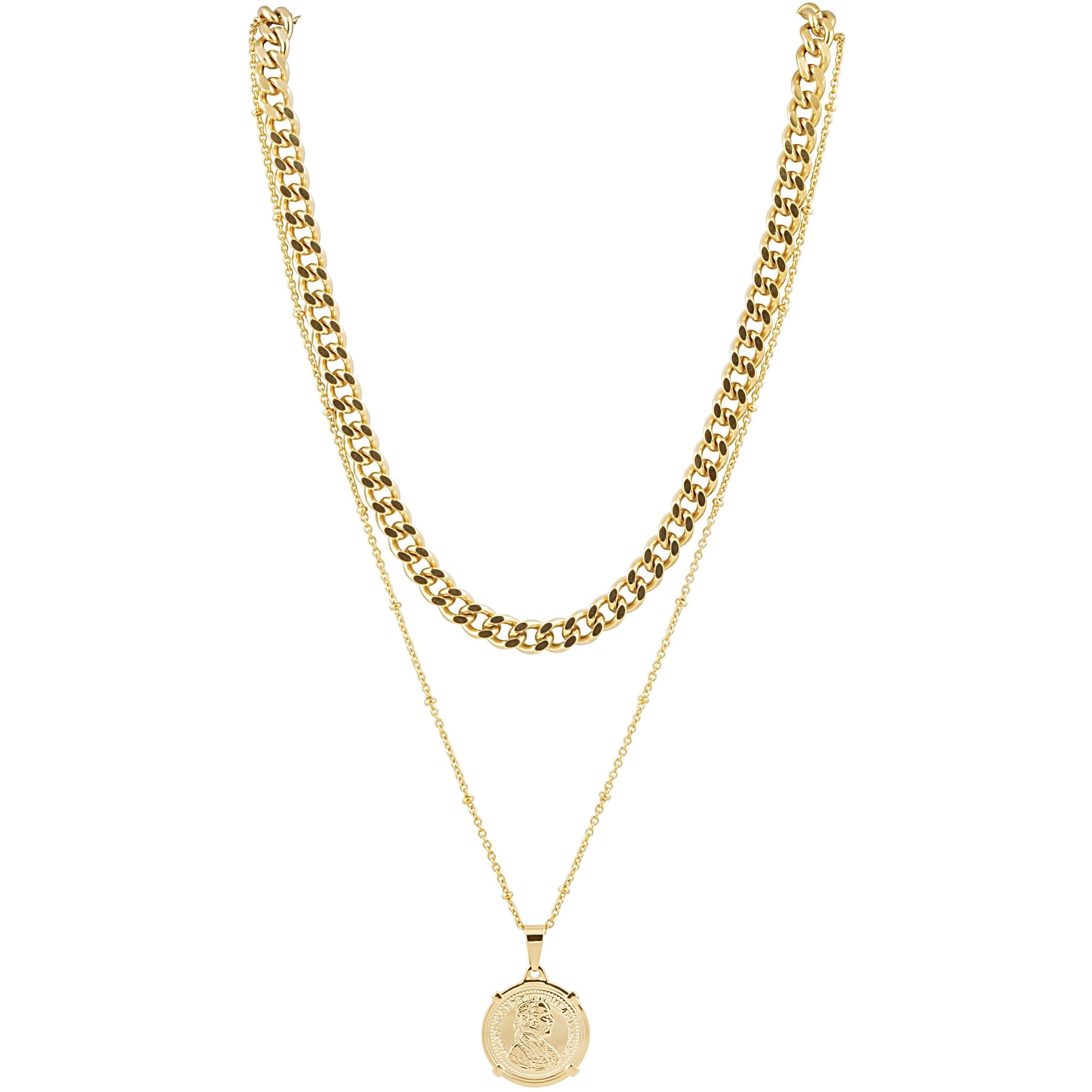 Gold Plated Cuban Link Coin Necklace - Hypoallergenic & Tarnish Resistant, 15"-20" Length with 2" Extender Bijou Her