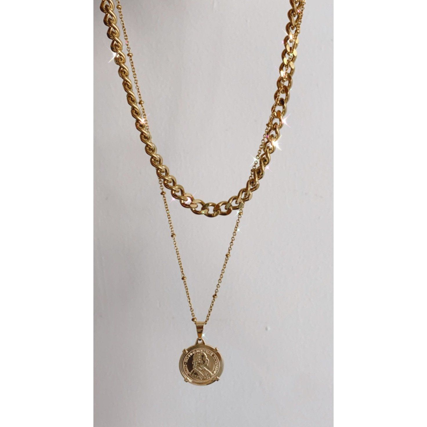 Gold Plated Cuban Link Coin Necklace - Hypoallergenic & Tarnish Resistant, 15"-20" Length with 2" Extender Bijou Her