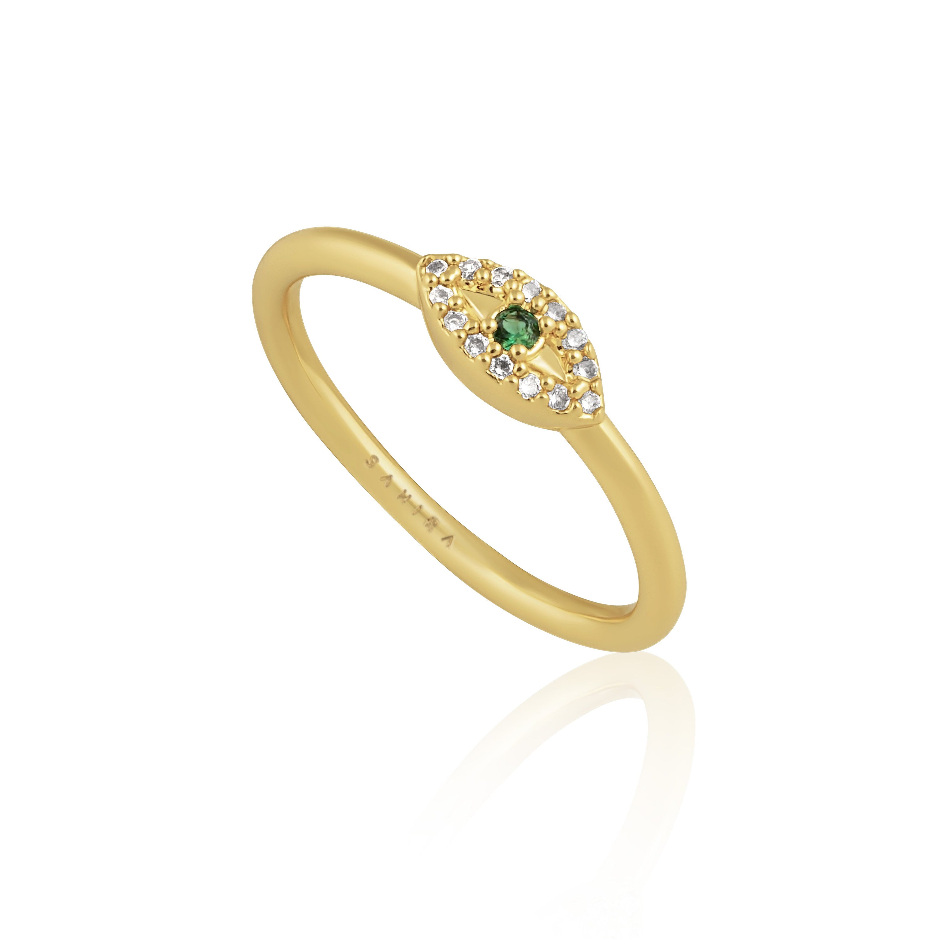 Gold Plated Evil Eye Ring with CZ Stones - Hypoallergenic & Water Resistant Bijou Her